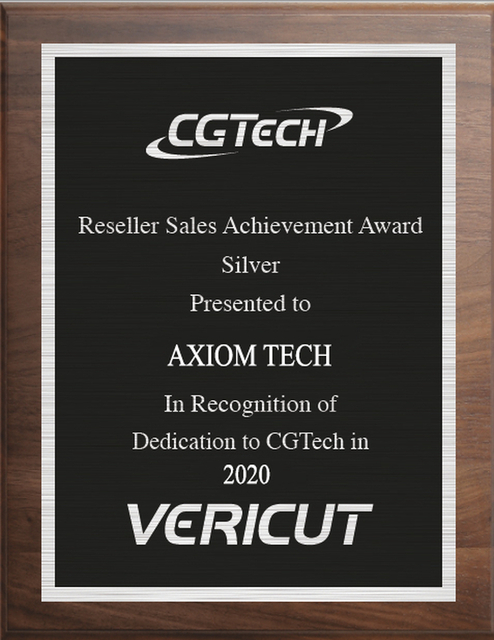 Reseller Sales Achievement Award CGTech Vericut 2020